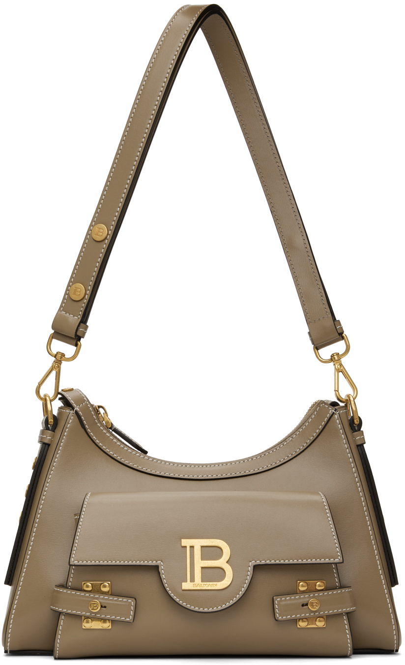 Balmain Taupe Calfskin B-buzz Bag In 8ag Taupe