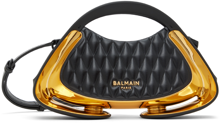 Shop Balmain Black & Gold Jolie Madame Small Bag In Ead Noir/or Ead