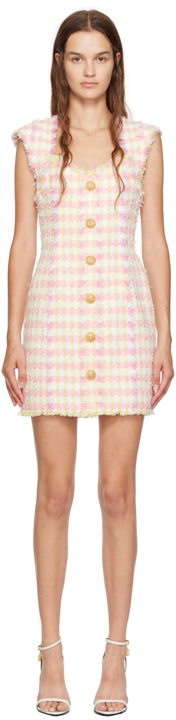 Shop Balmain Pink & Yellow Miami Minidress In Grc Blanc/jaune Pale