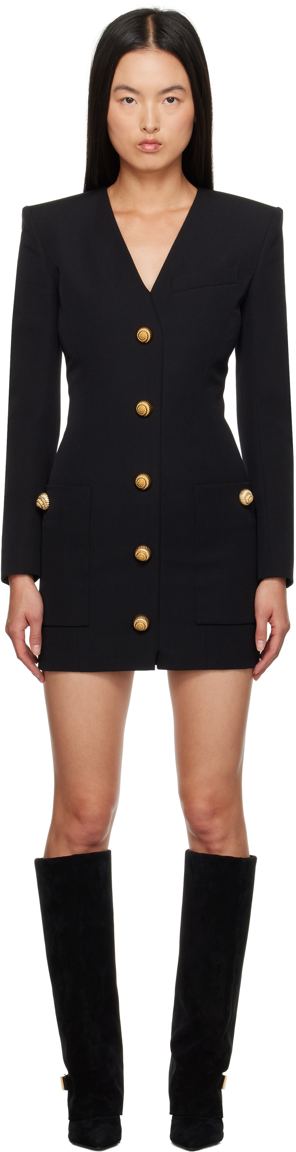 Black Button Tailored Mini Dress