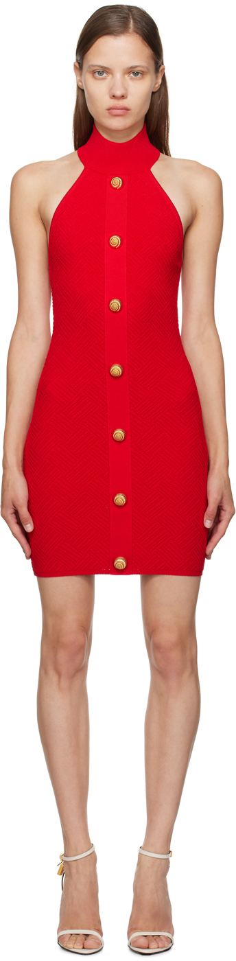 Shop Balmain Red Halter Neck Minidress In 3cf Rouge