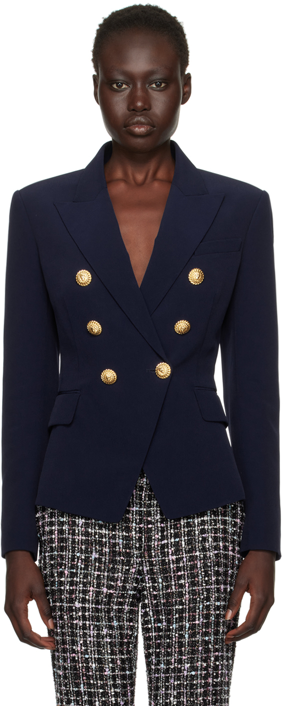 Shop Balmain Blue 6-button Cotton Blazer In 6bo Bleu Nuit