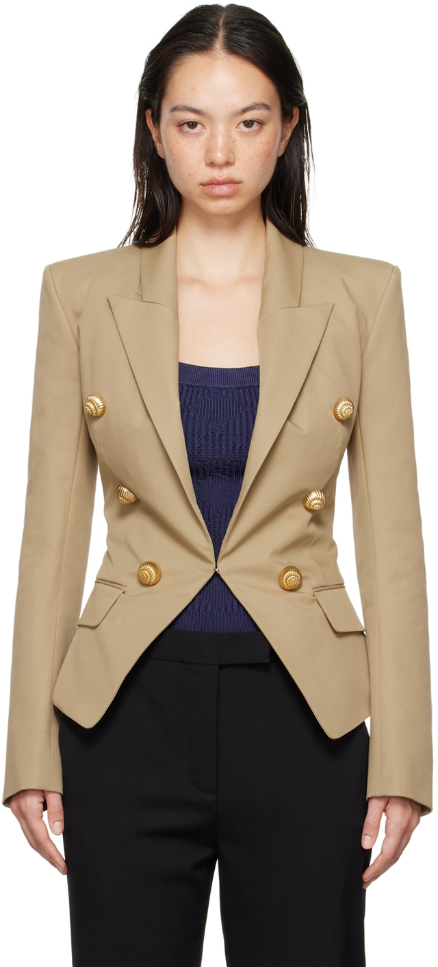 Shop Balmain Beige 6-button Blazer In 0fk Beige 0fk