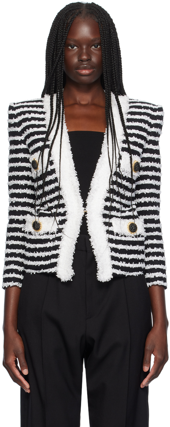 【関税込み】Balmain ブラック＆ホワイト 4ポケット ジャケット Balmainのブラック＆ホワイト 4ポケット ジャケットがセール中