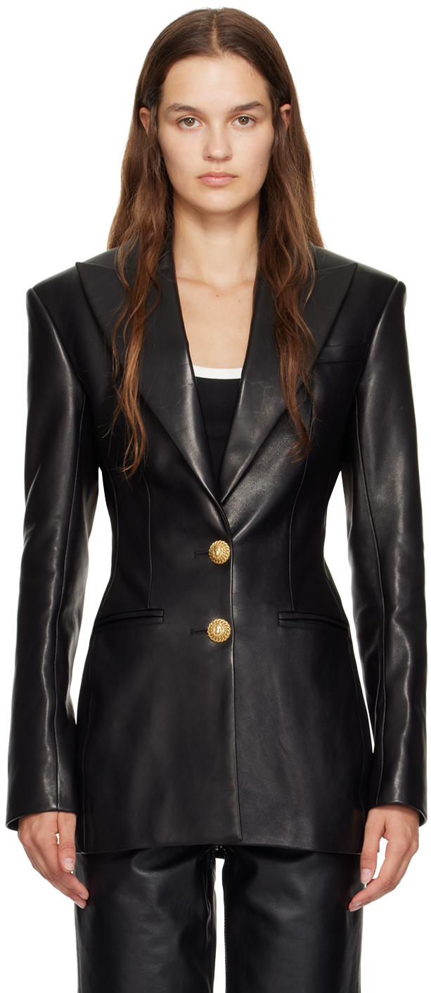 Shop Balmain Black 2-button Leather Jacket In 0pa Noir