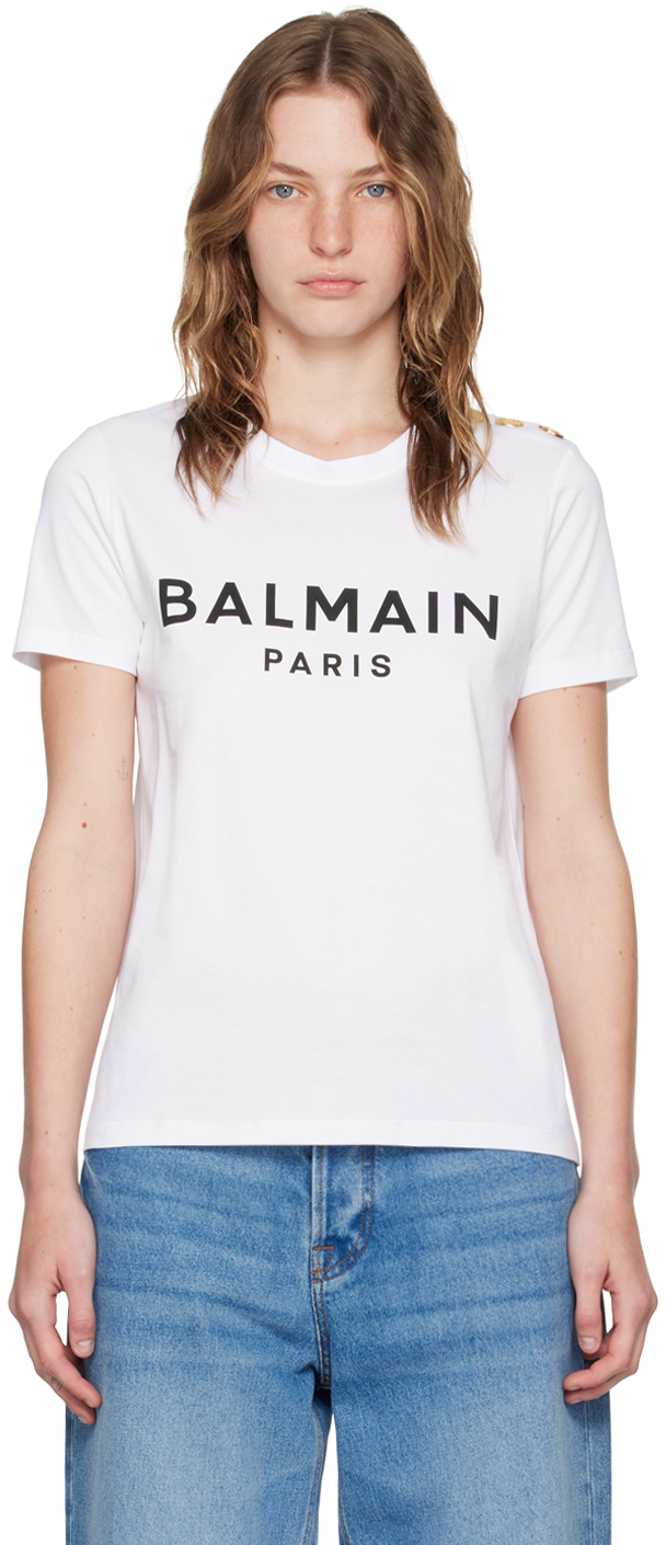 Balmain: White 'balmain Paris' T-shirt 