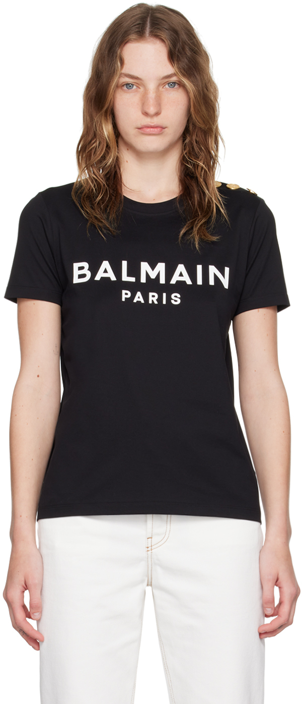 Shop Balmain Black ' Paris' T-shirt In Eab Noir/blanc