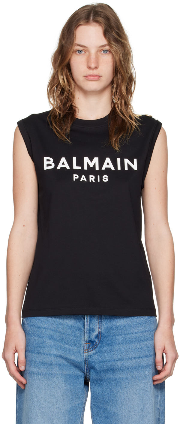 Black 'Balmain Paris' Tank Top