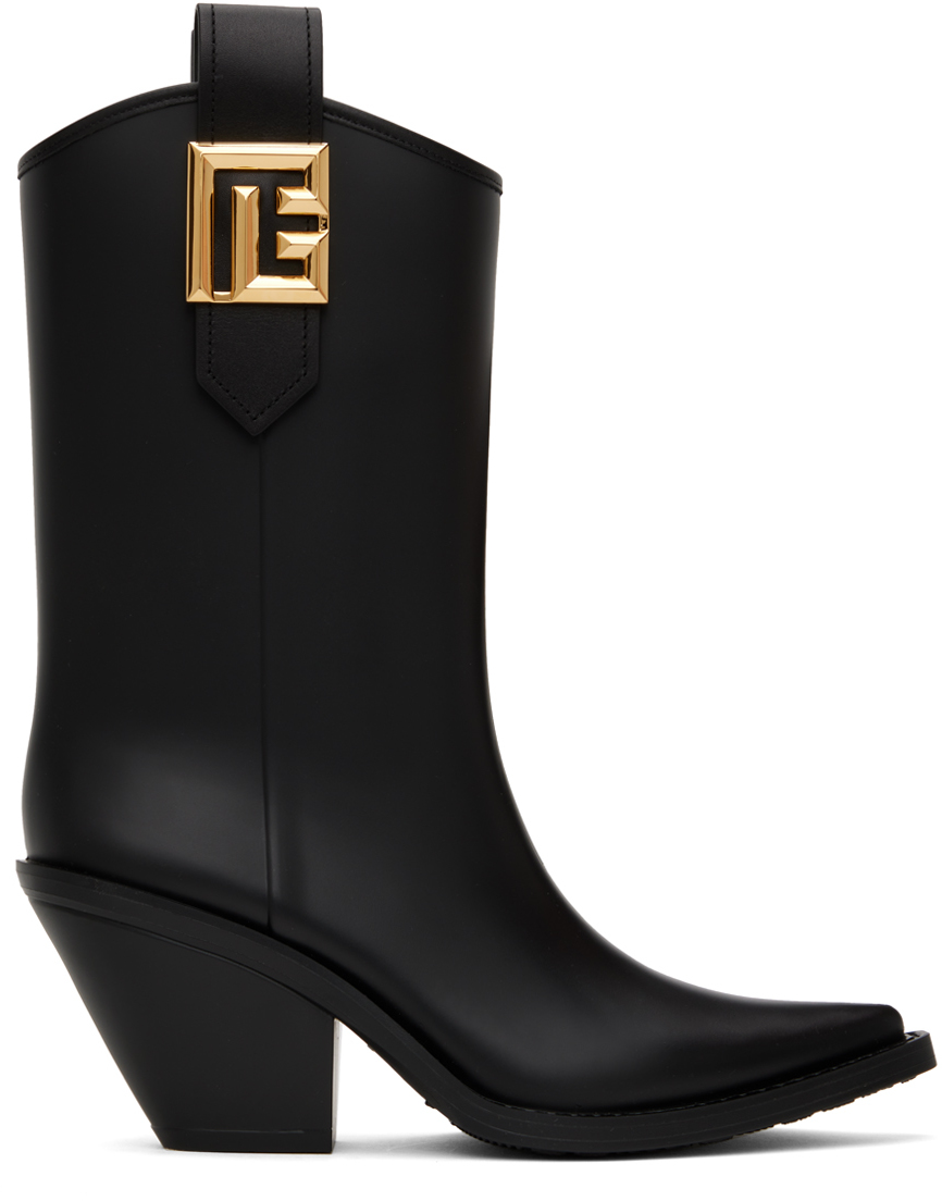 Shop Balmain Black Rubber Tess Pb Cowboy Boots In 0pa Noir