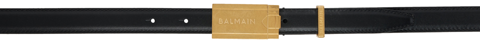 Shop Balmain Black Calfskin '' Plaque Belt In Ead Noir/or