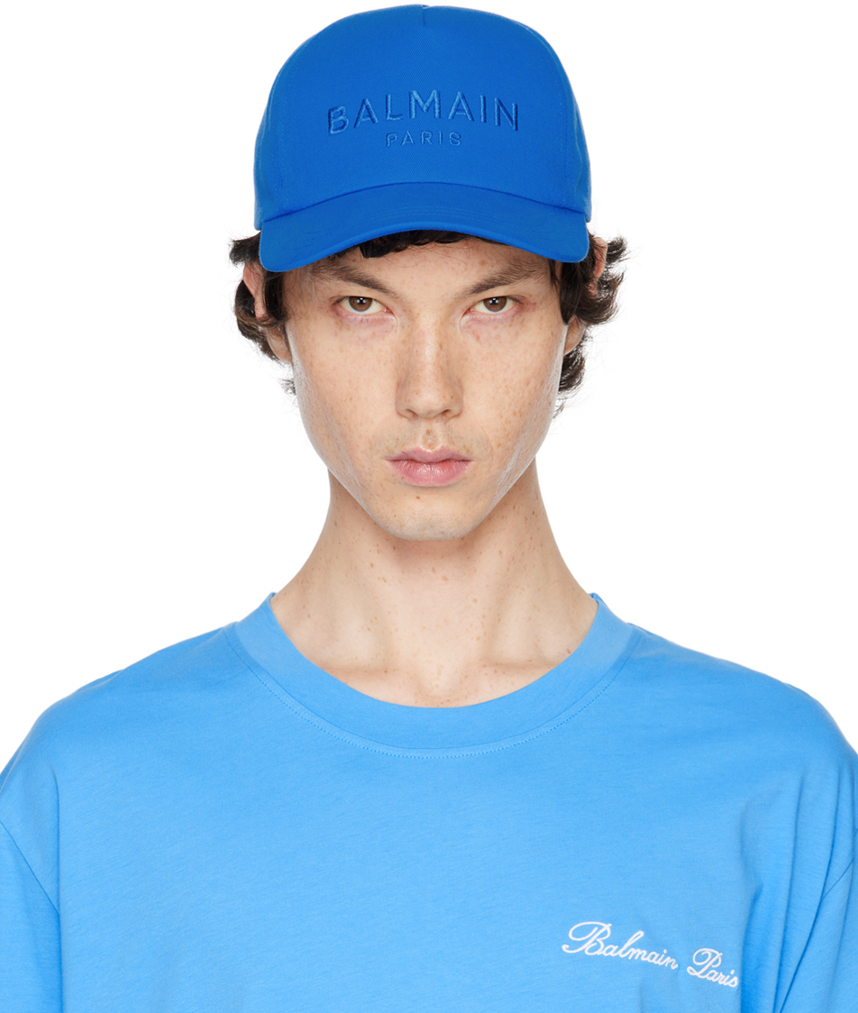 Blue 'Balmain' Embroidery Cotton Cap by Balmain on Sale