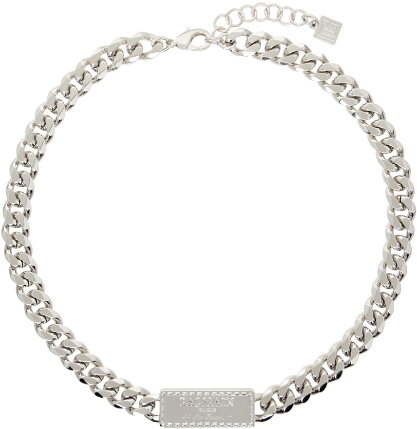 Shop Balmain Silver Signature Tubular Brass Necklace In 9ka Argent