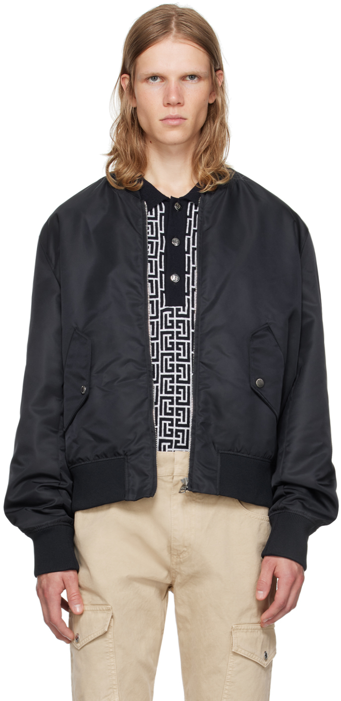 Shop Balmain Navy Embroidery Bomber Jacket In 6ae Bleu Marine Fon