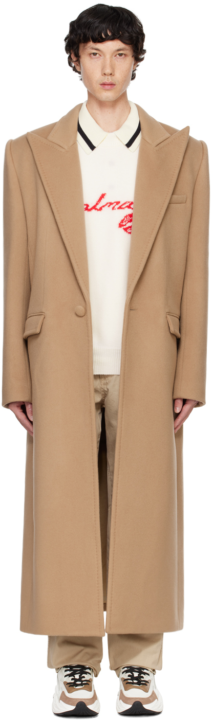 Tan Long Virgin Wool Cashmere Coat