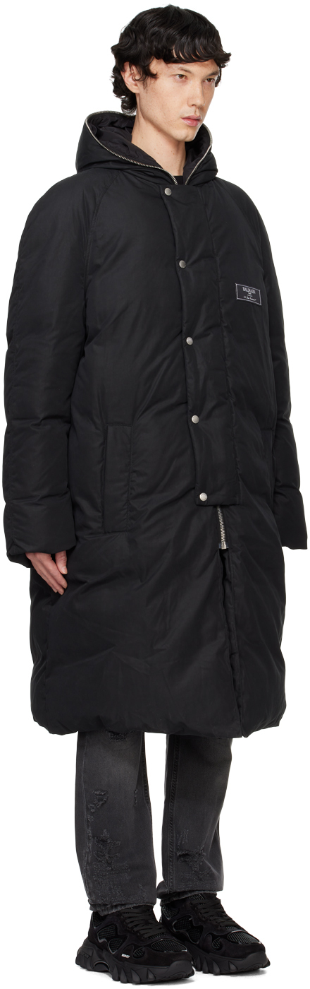 Balmain Quilted Hooded Jacket Silver Hardware In Black