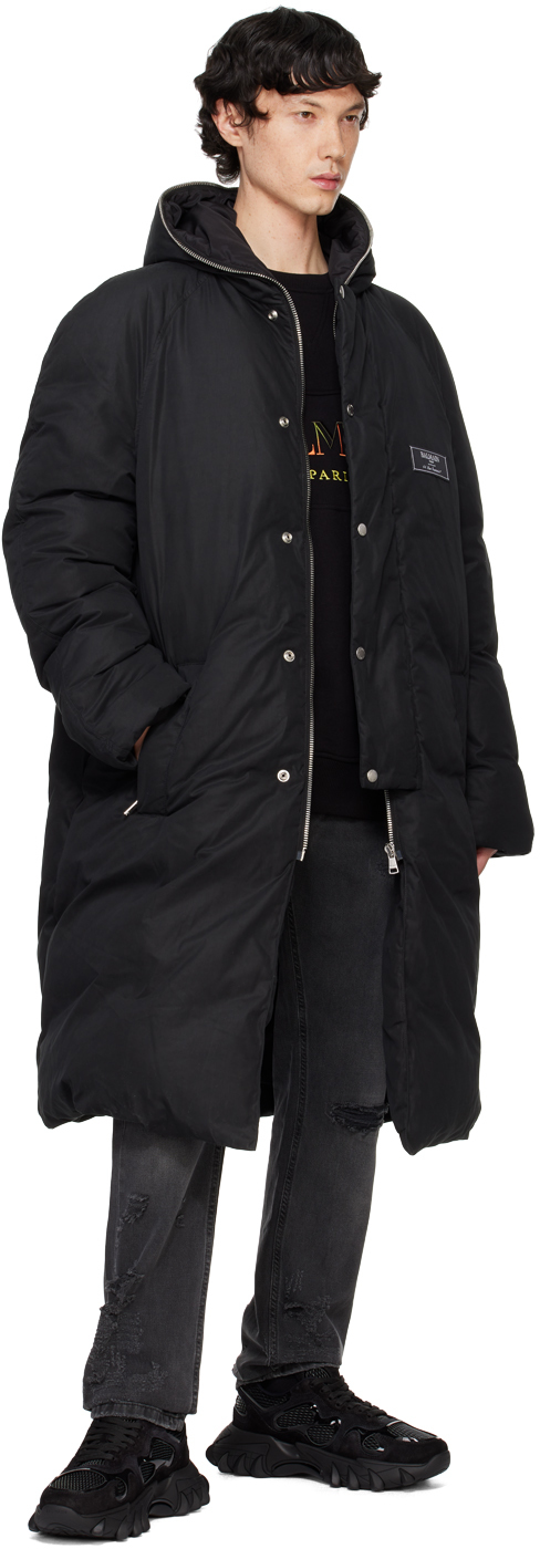 Balmain Quilted Hooded Jacket Silver Hardware In Black