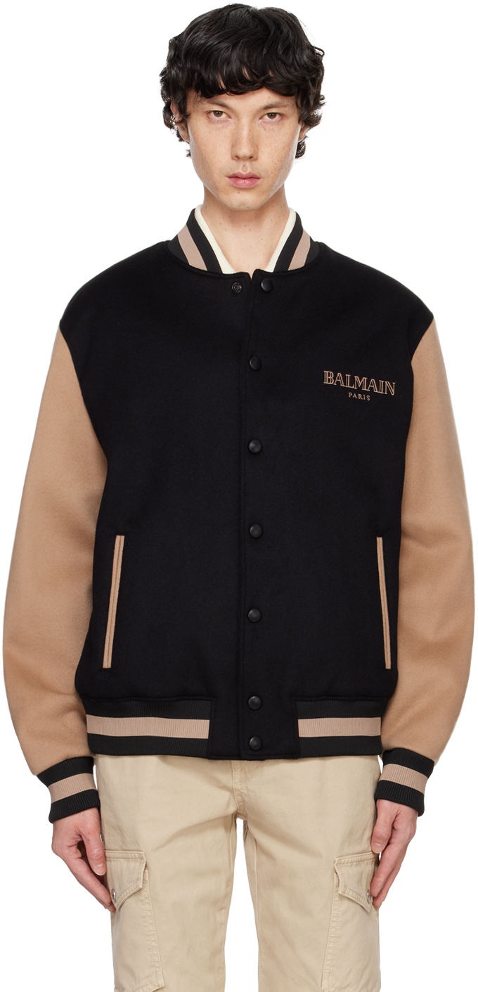 Black & Tan Two-Tone Varsity Bomber Jacket