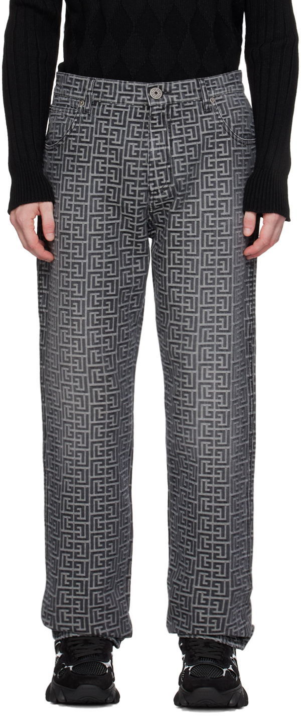 Black Monogram Jacquard Jeans by Balmain on Sale