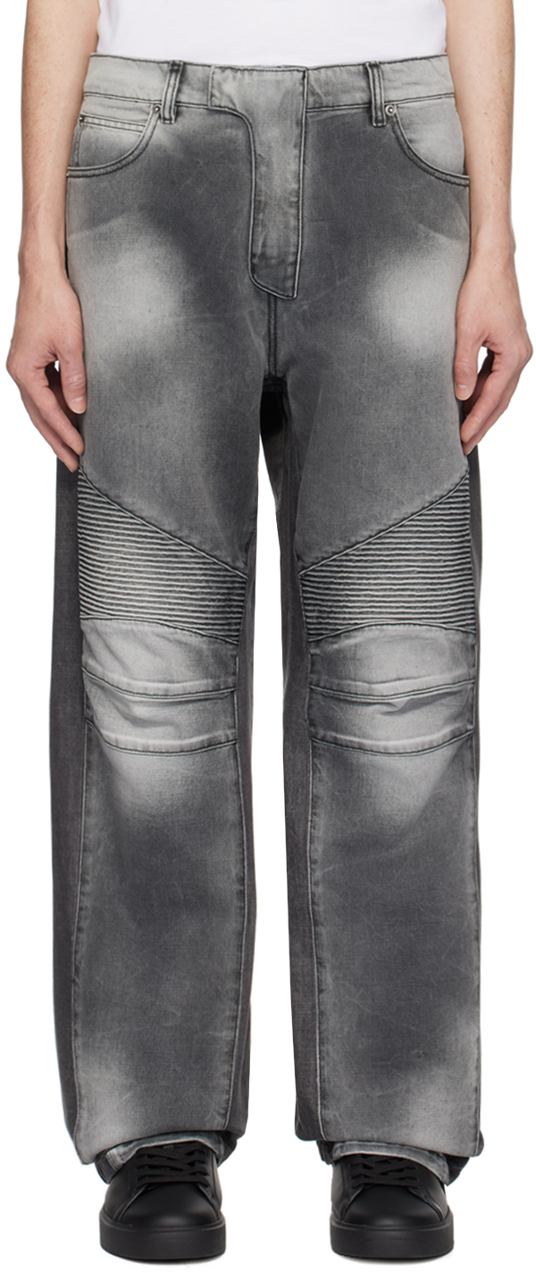 Gray Loose-Fit Biker Jeans