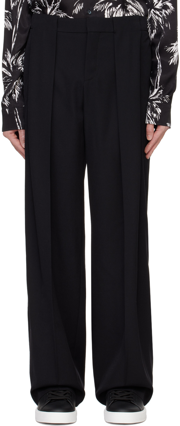 Black Pleated Grain De Poudre Trousers