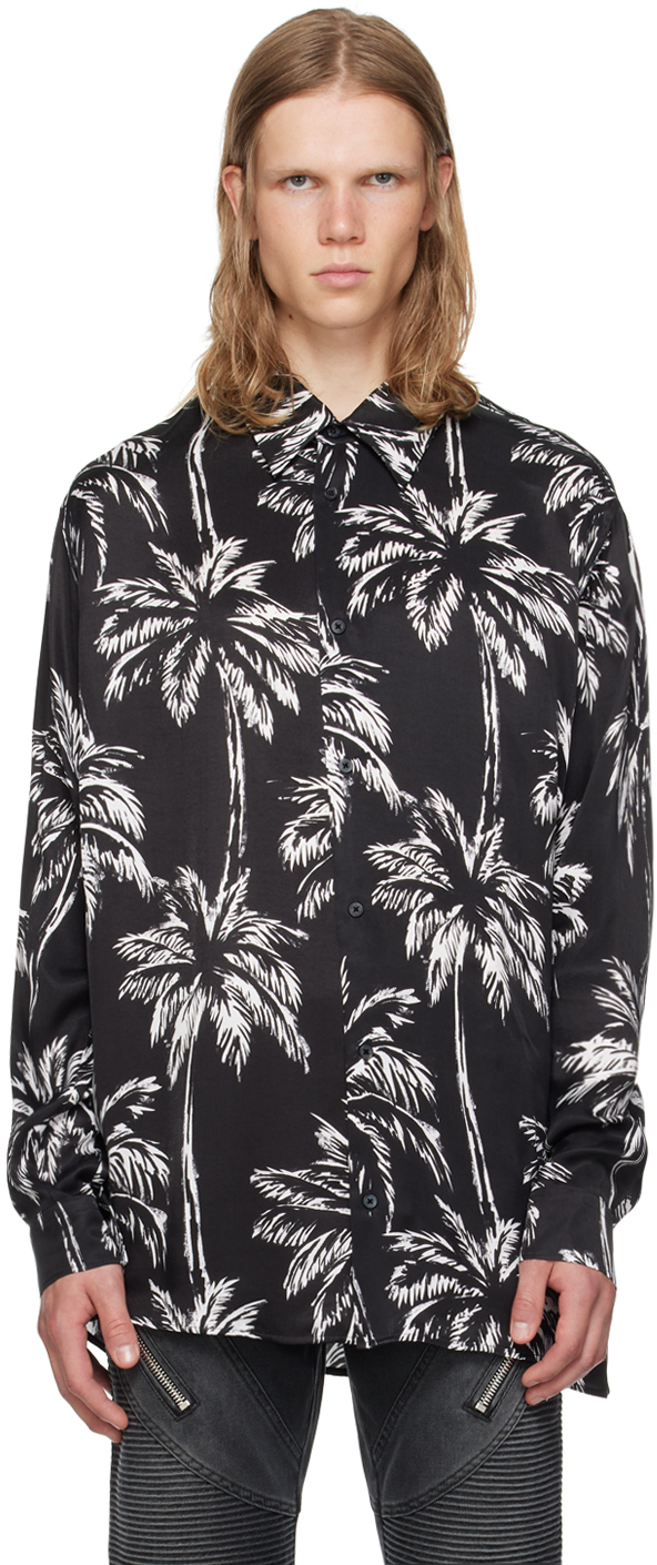 Shop Balmain Black Palm Tree Shirt In Eab Noir/blanc