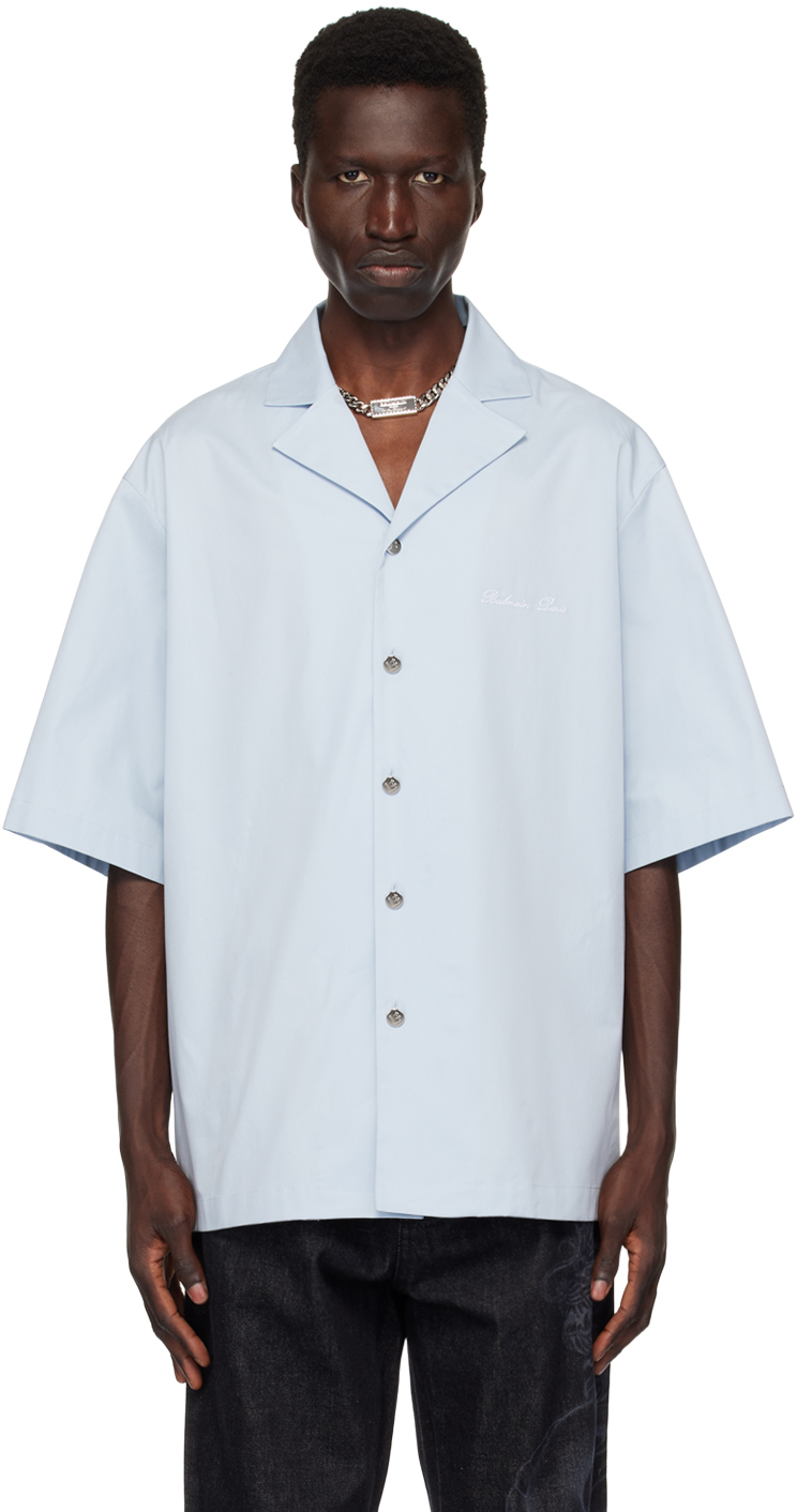 Blue 'Balmain Signature' Shirt by Balmain on Sale