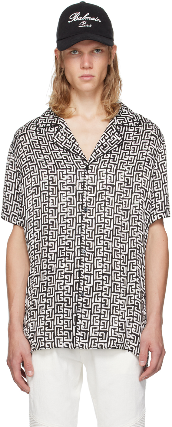 Shop Balmain Black & White Monogram Shirt In Eab Noir/blanc