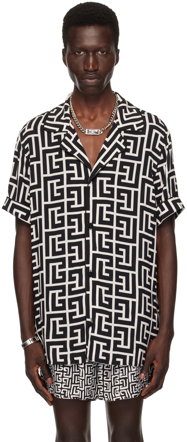 Black & Off-White Monogram-Printed Shirt