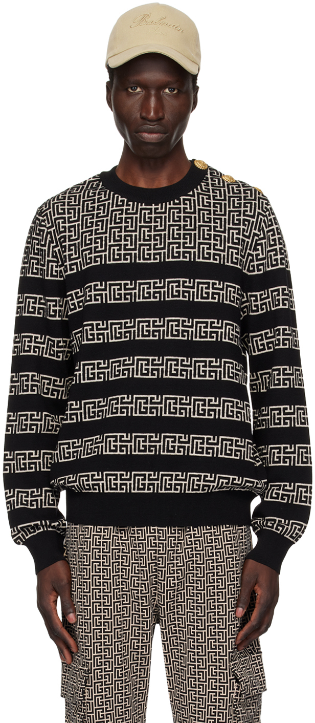 Black & Off-White Striped 'PB' Labyrinth Sweater