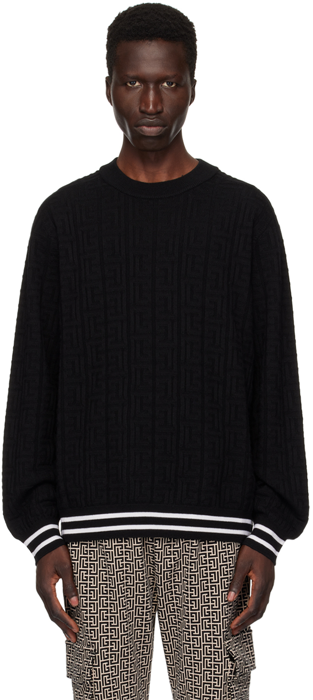 Shop Balmain Black Monogram Sweater In Eab Noir/blanc