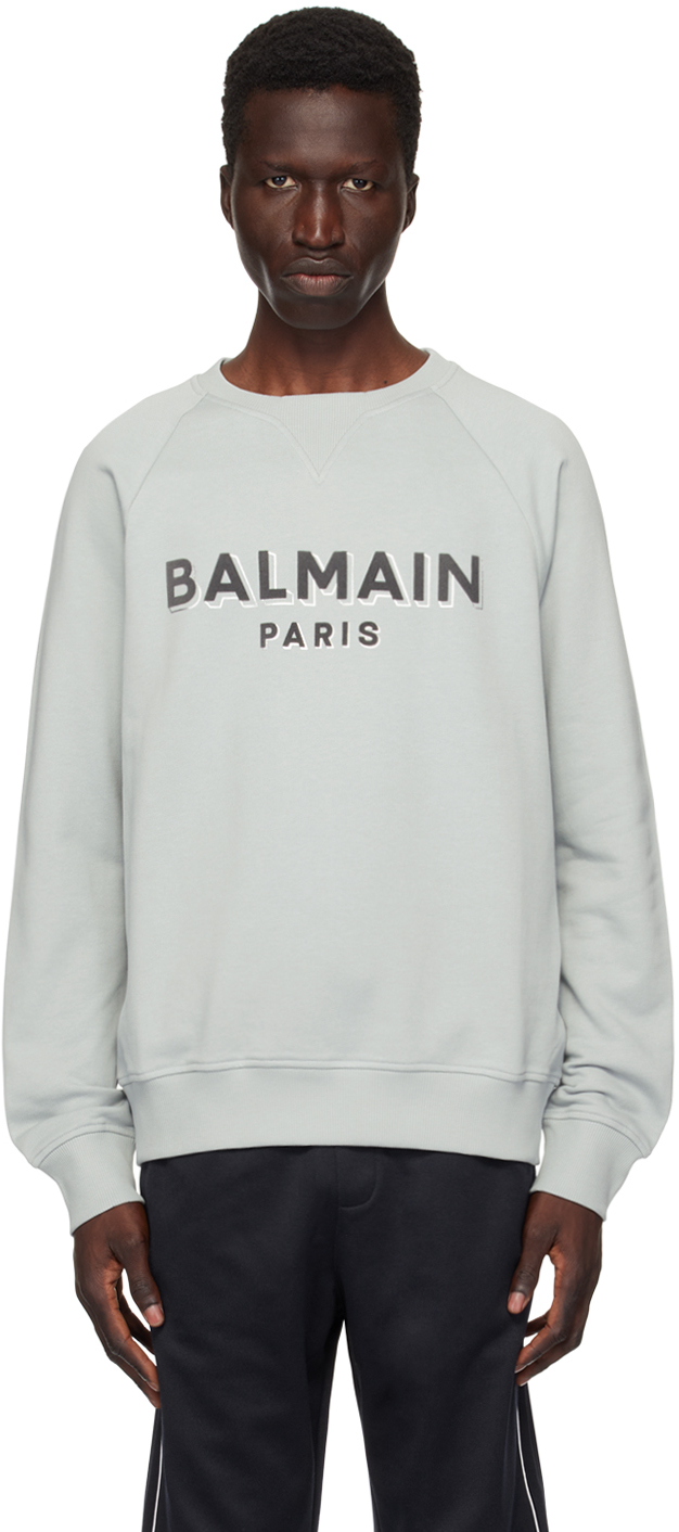 Balmain Gray Metallic Flocked Balmain Sweatshirt