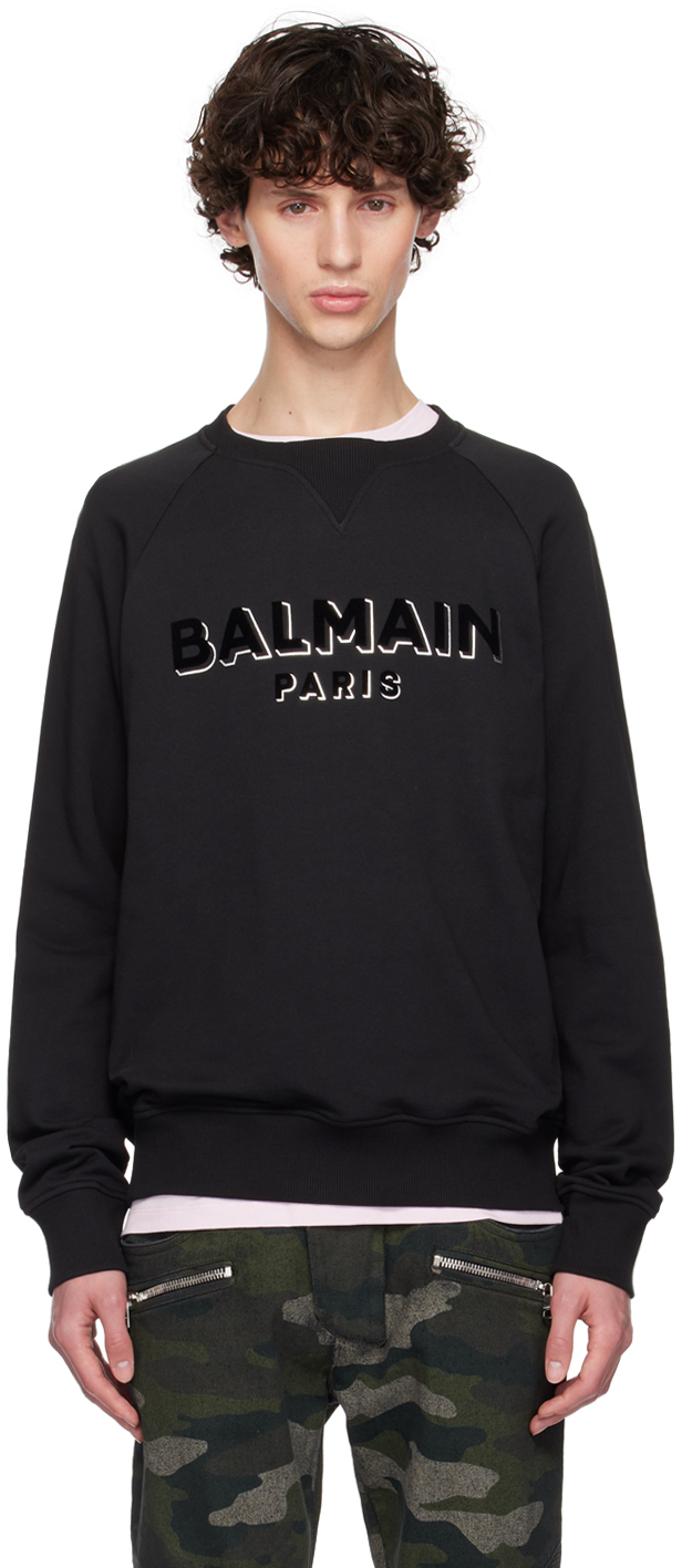 Shop Balmain Black Metallic Flocked Sweatshirt In Ejo Noir/noir/argen