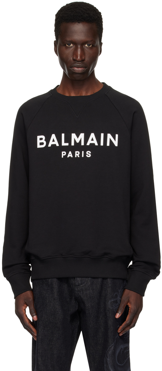 Shop Balmain Black ' Paris' Printed Sweatshirt In Eab Noir/blanc