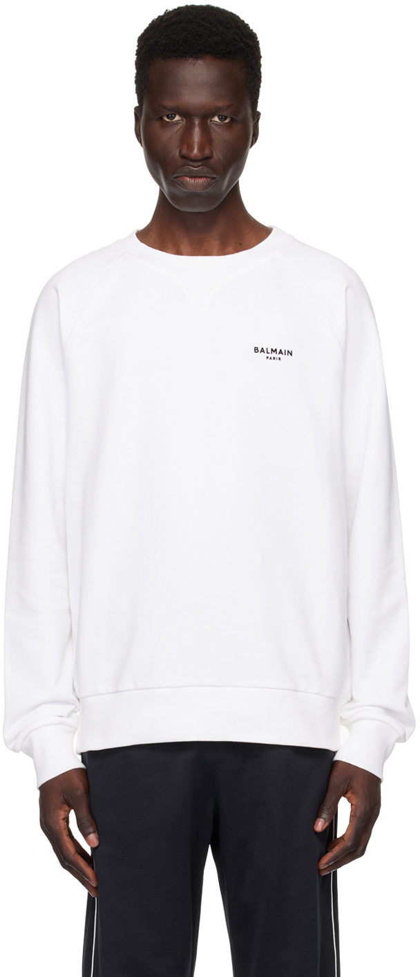 Shop Balmain White ' Paris' Flocked Sweatshirt In Gab Blanc/noir