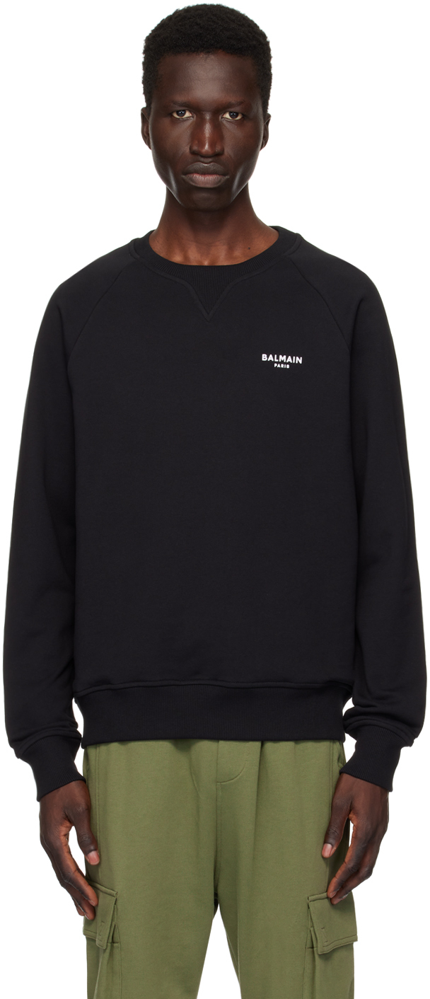 Shop Balmain Black ' Paris' Flocked Sweatshirt In Eab Noir/blanc