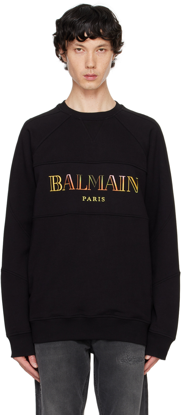 Shop Balmain Black Vintage '' Embroidered Oversized Sweatshirt In Eah Noir/multico