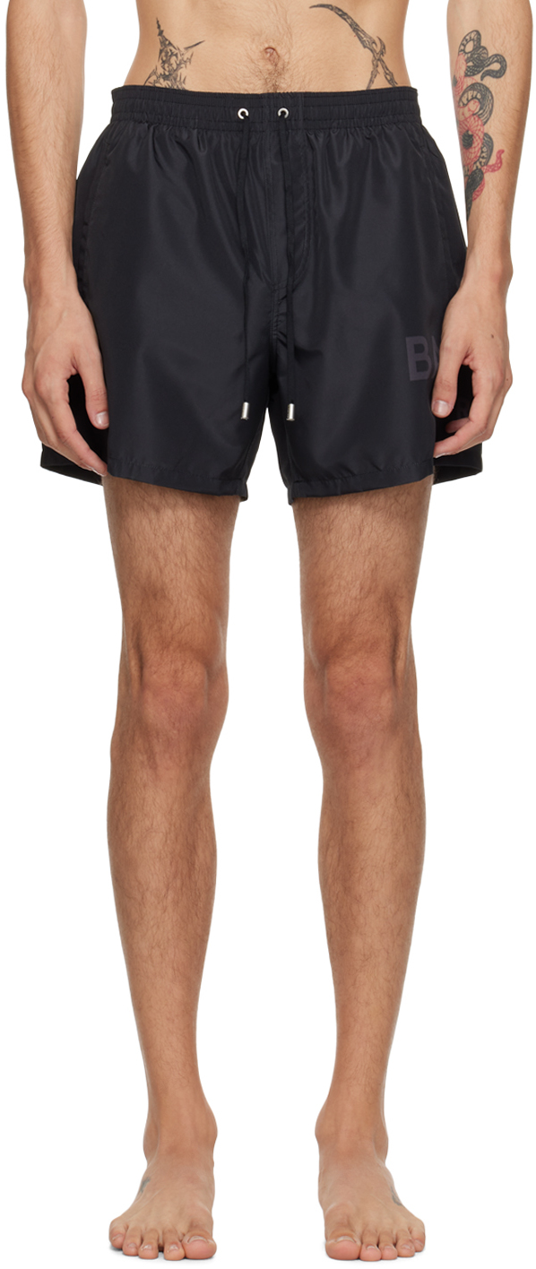 Shop Balmain Black Printed Swim Shorts In 001 Black