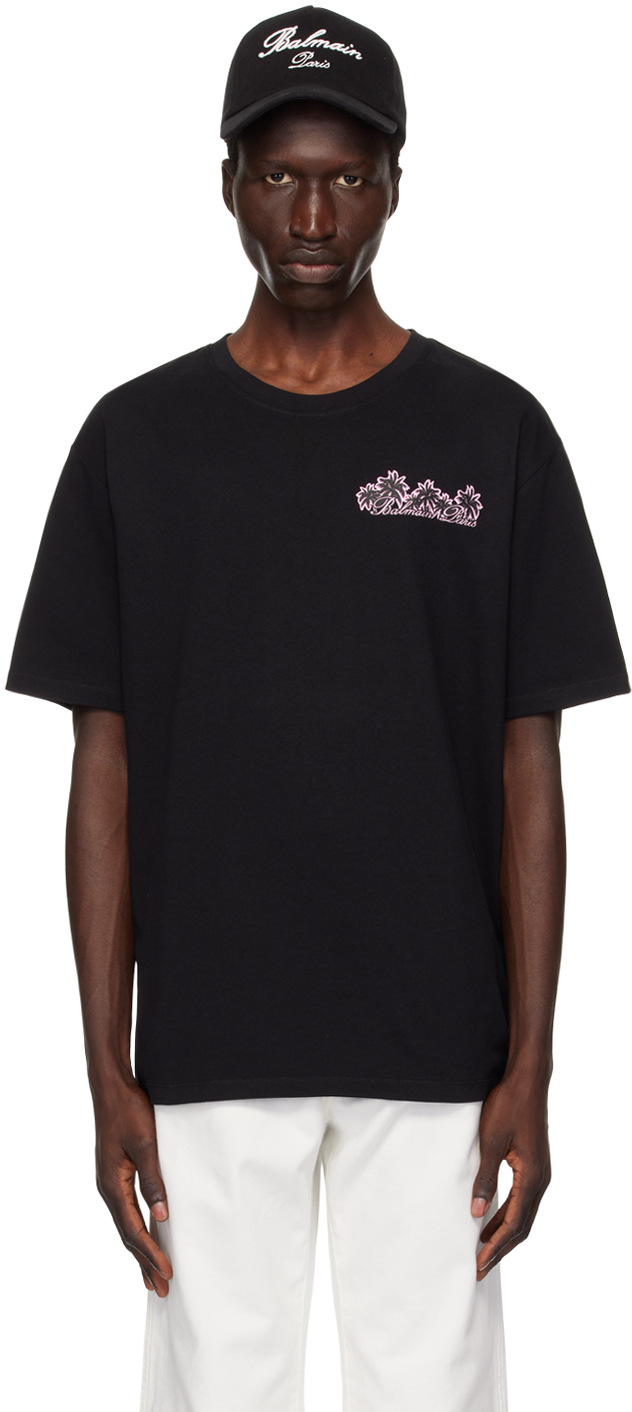 Shop Balmain Black 'club ' T-shirt In Eah Noir/multico