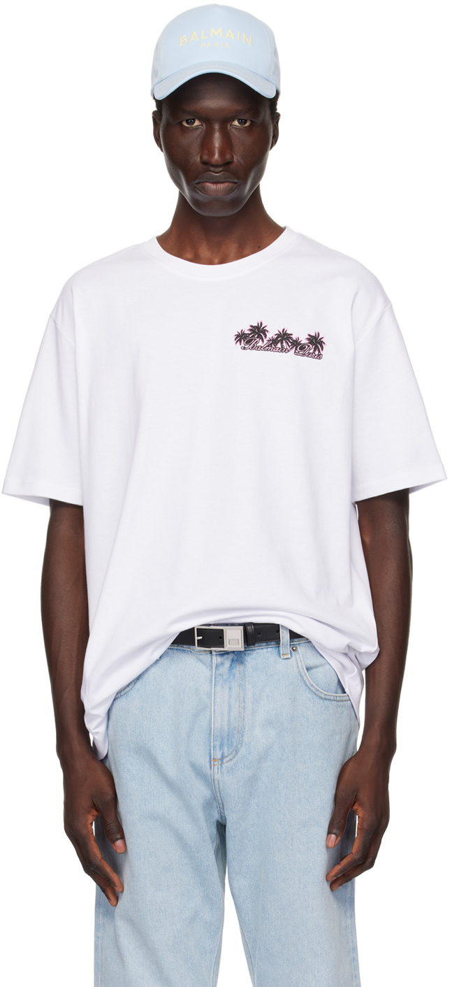 Shop Balmain White 'club ' T-shirt In Gcs Blanc/multico