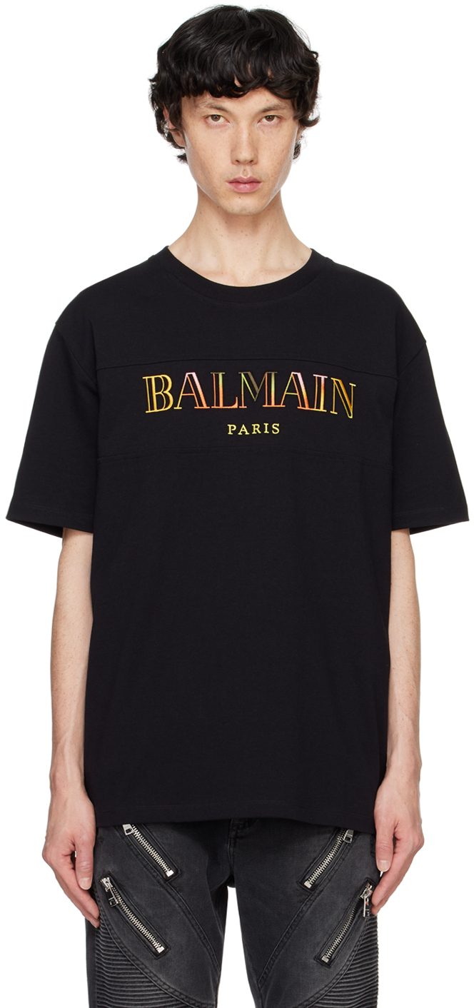 Shop Balmain Black Vintage '' Embroidered T-shirt In Eah Noir/multico