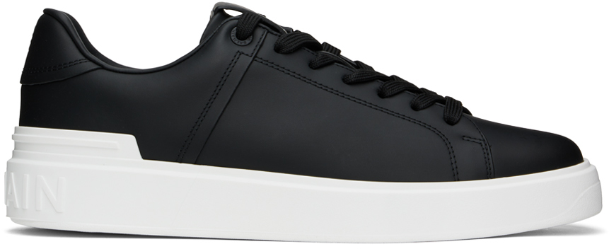 BALMAIN BLACK & WHITE B-COURT LEATHER SNEAKERS 