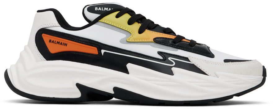 Shop Balmain Black & White Run-row Sneakers In Q22 Jaune Fluo/oran