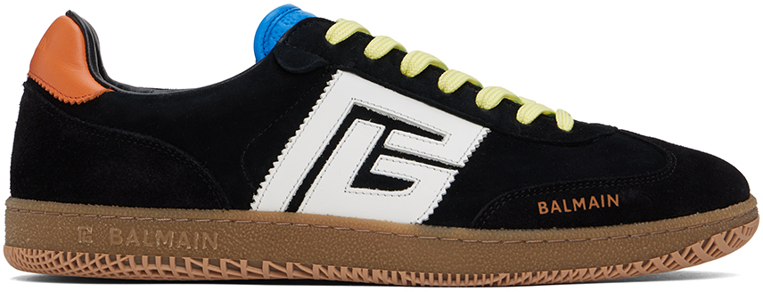 Shop Balmain Black Swan Sneakers In Gtu Gris/jaune Fluo