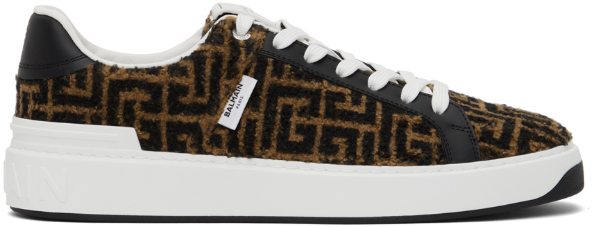 Brown Jacquard Monogram B-Court Sneakers