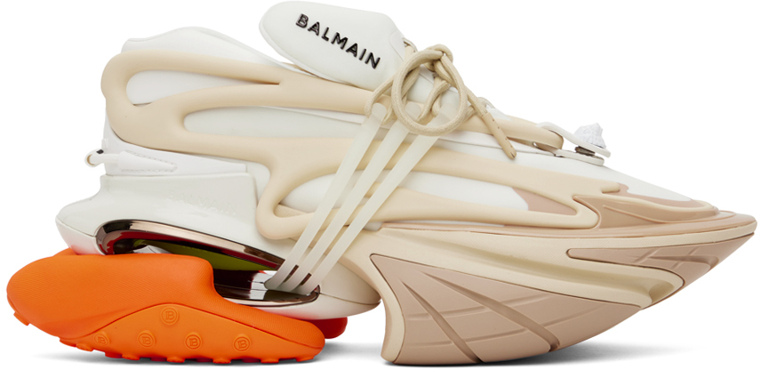 Shop Balmain Beige & White Unicorn Sneakers In Gjl Grege/0blanc