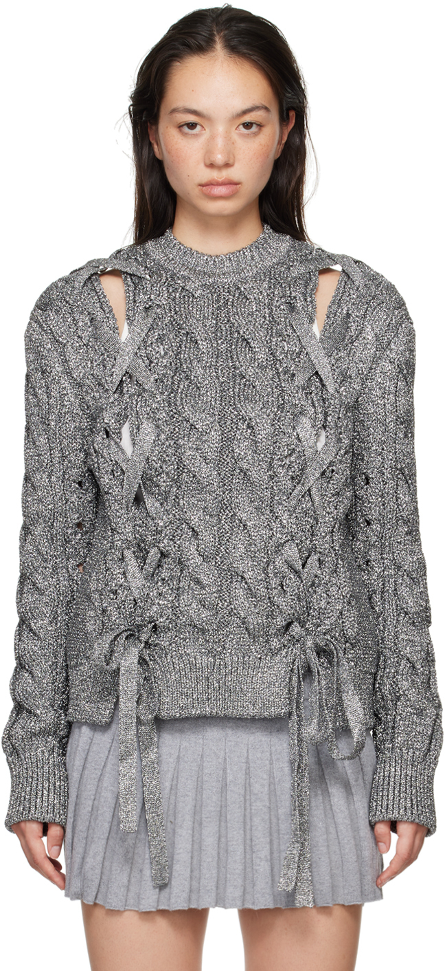 PUSHBUTTON SILVER KNIT SWEATER 