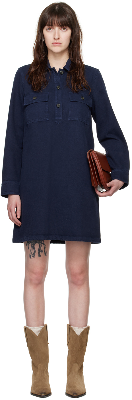 Shop Apc Navy Mia Denim Minidress In Iak Dark Navy