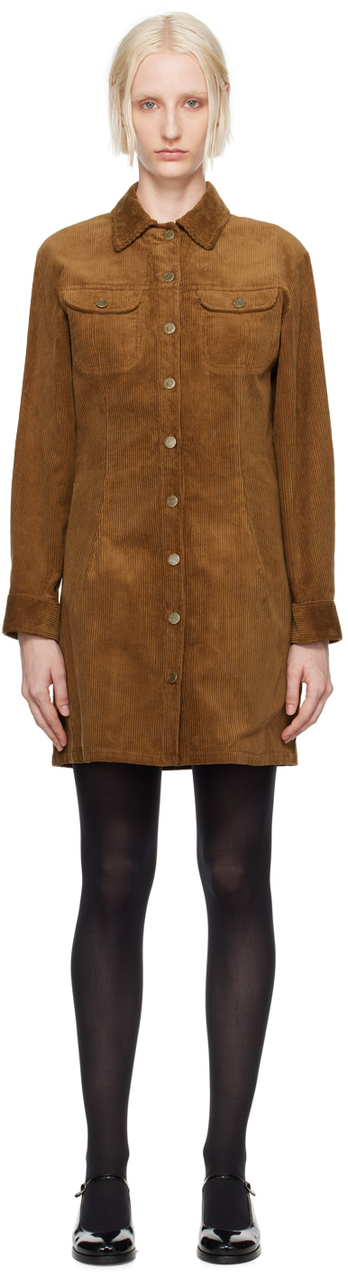 Apc Tan Bonnie Midi Dress In Cag Tobacco