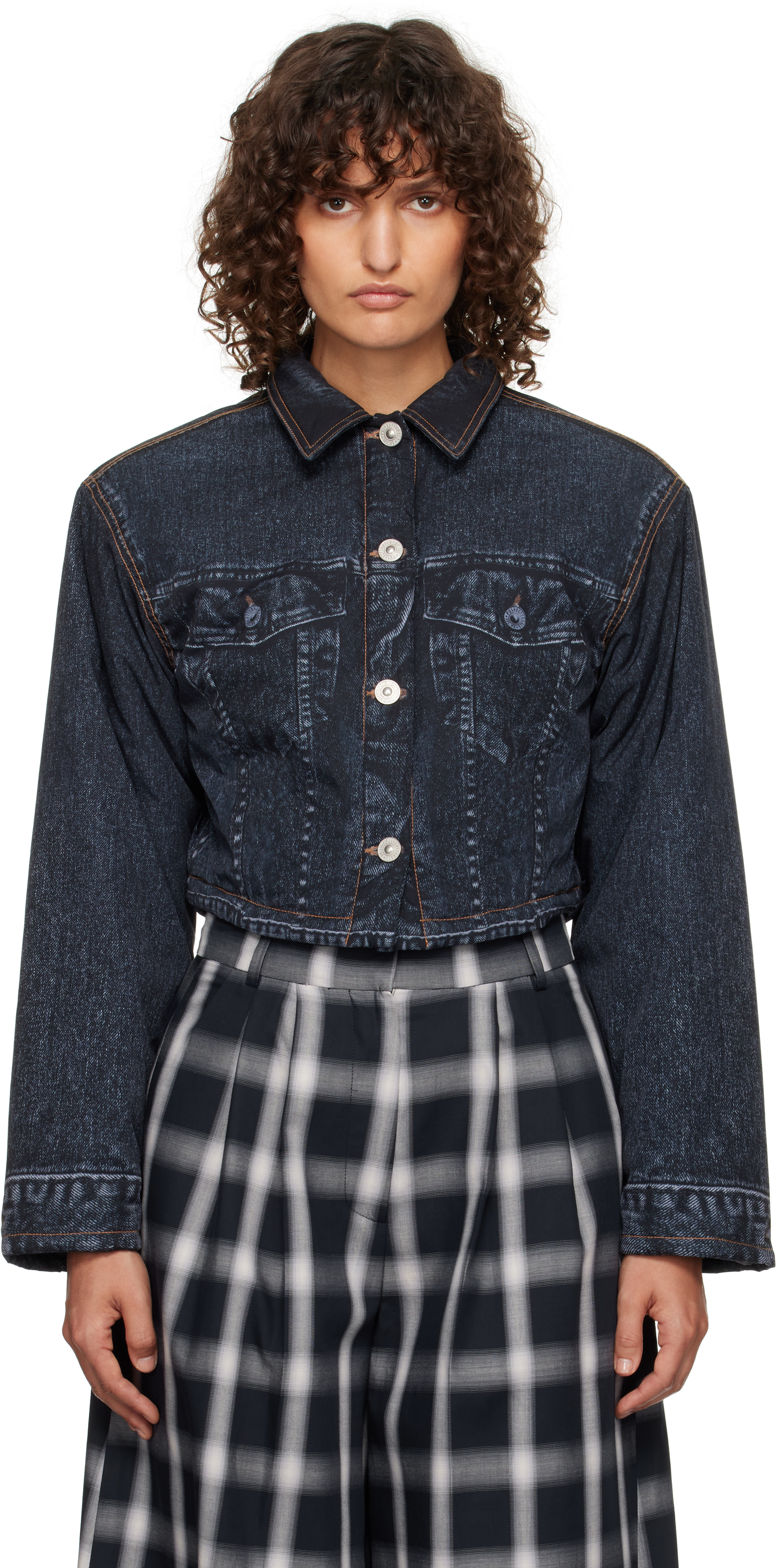 Blue Denim Print Cropped Jacket