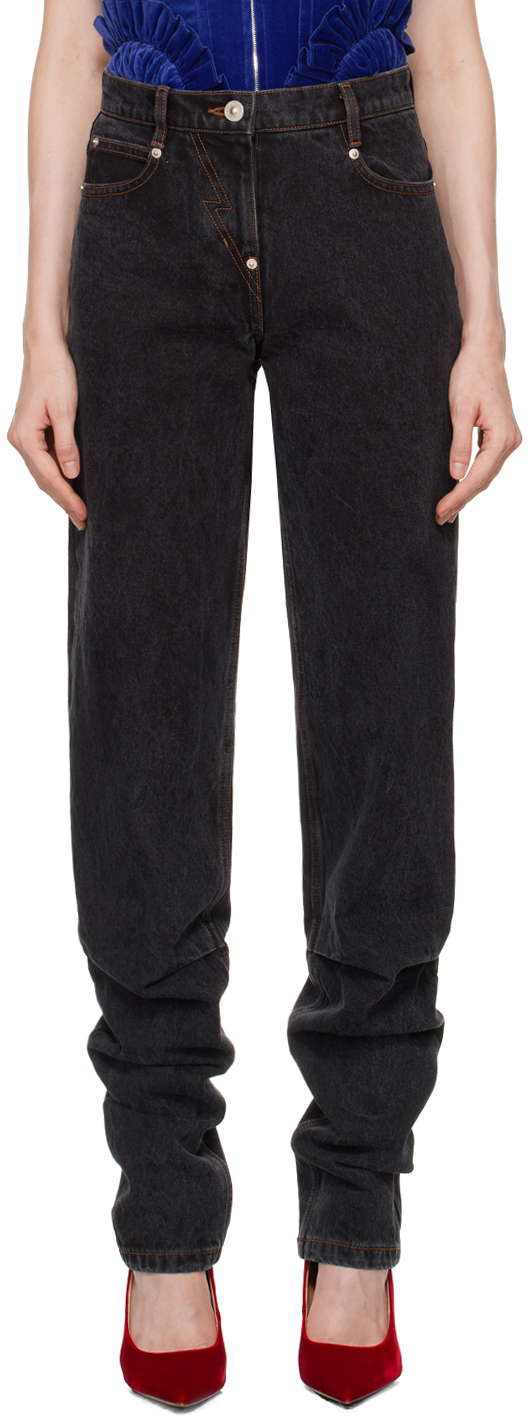 Pushbutton Black Tuck Detail Pegged Jeans